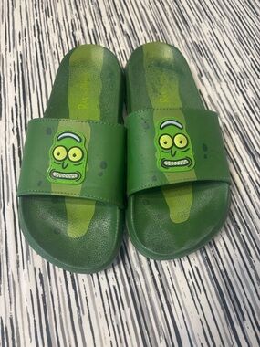 Green Cartoon Slide Sandals for Women - Pickle Graphic